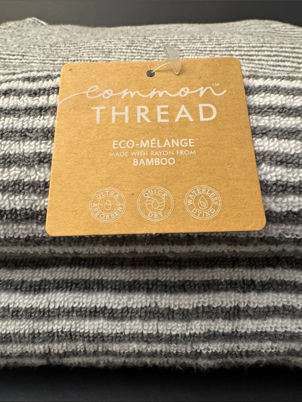 2pc COMMON THREAD Eco-Melange Bamboo Zero Twist Bath Towel Set -MINISTRIPE